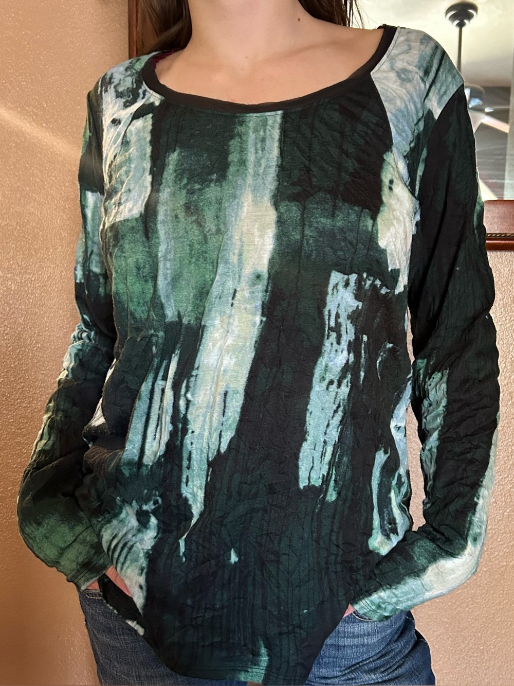 Simply Vera Vera Wang Women’s Long Sleeve Abstract Green & Black Tee